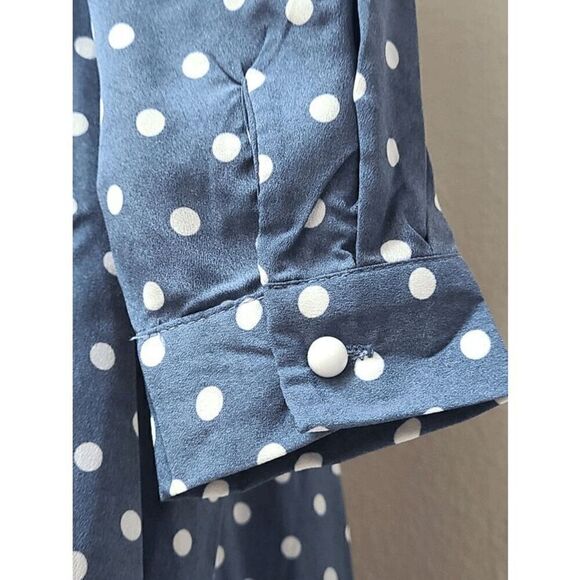 💙 NWT Modest Retro Vintage Polka Dot Long Sleeve Blue Midi Dress SIZE L - Picture 14 of 16